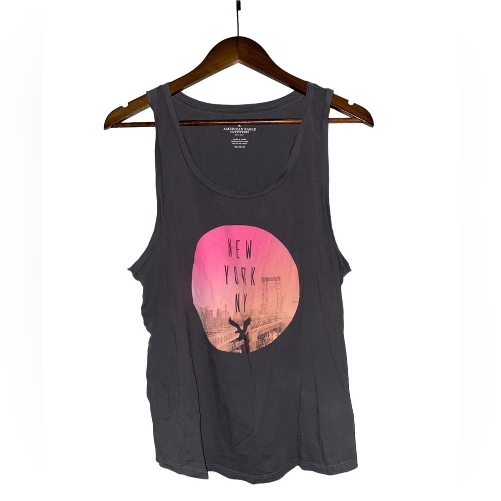 American Eagle New York Dark Gray Cotton Tank Top Women M Casual Summer